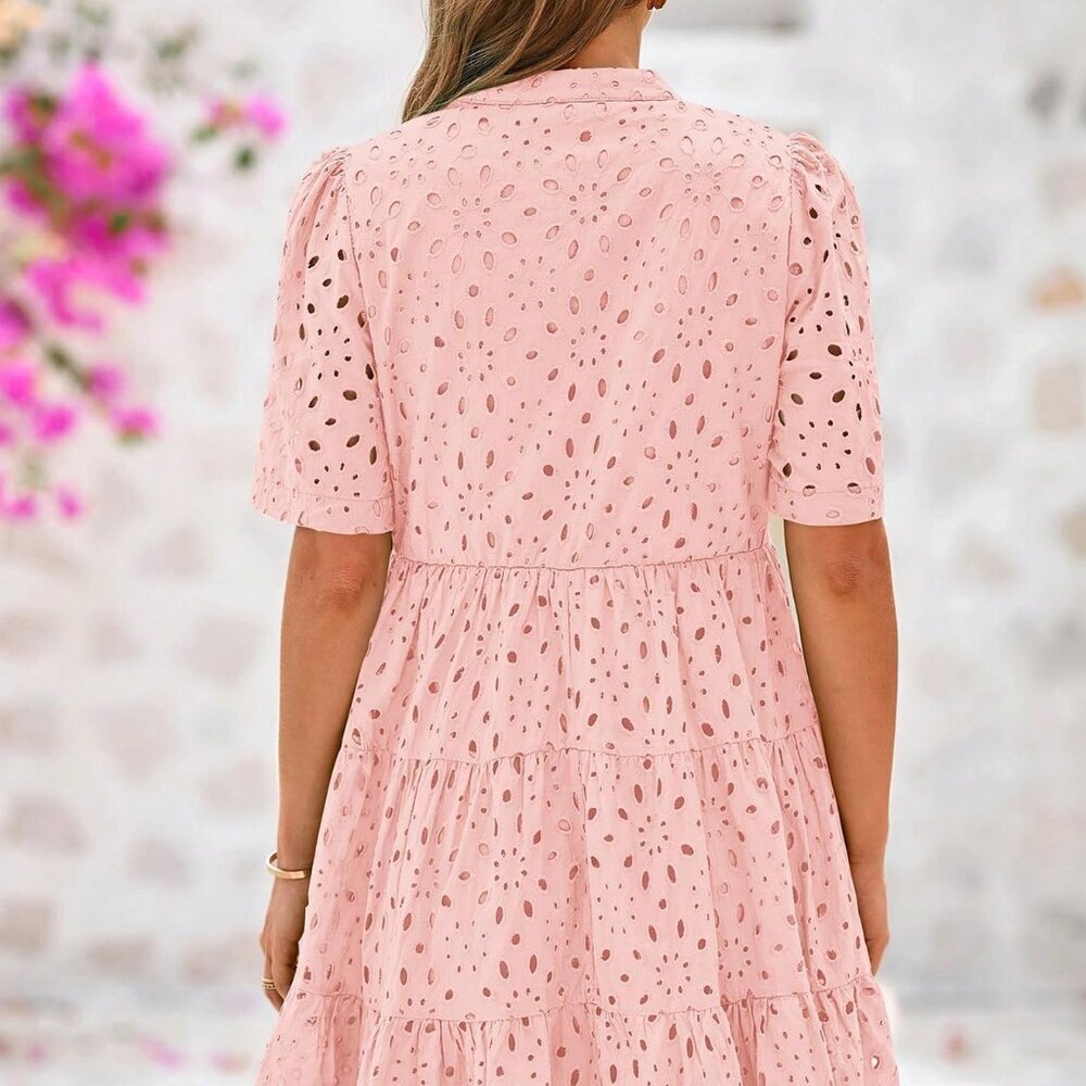 Pink Boho Women's Casual Embroidery Mini Dress - Picture 2 of 5